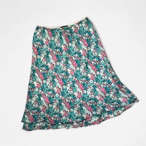 Y2K Vintage Floral Midi Skirt Size Medium Blue Pink Black Ethereal Artsy Flowy